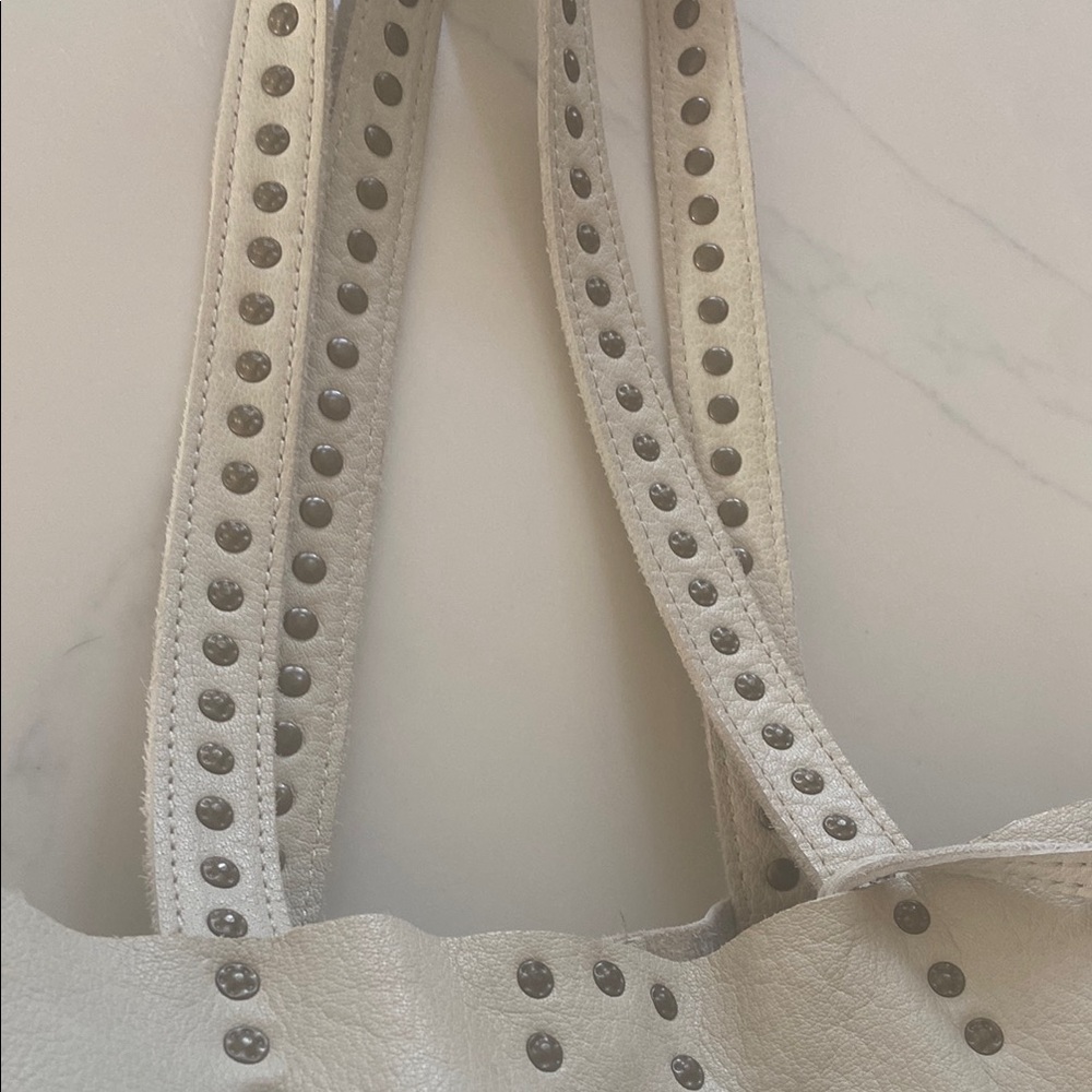 Cream Studded Tote with Chain Straps - Picture 9 of 16